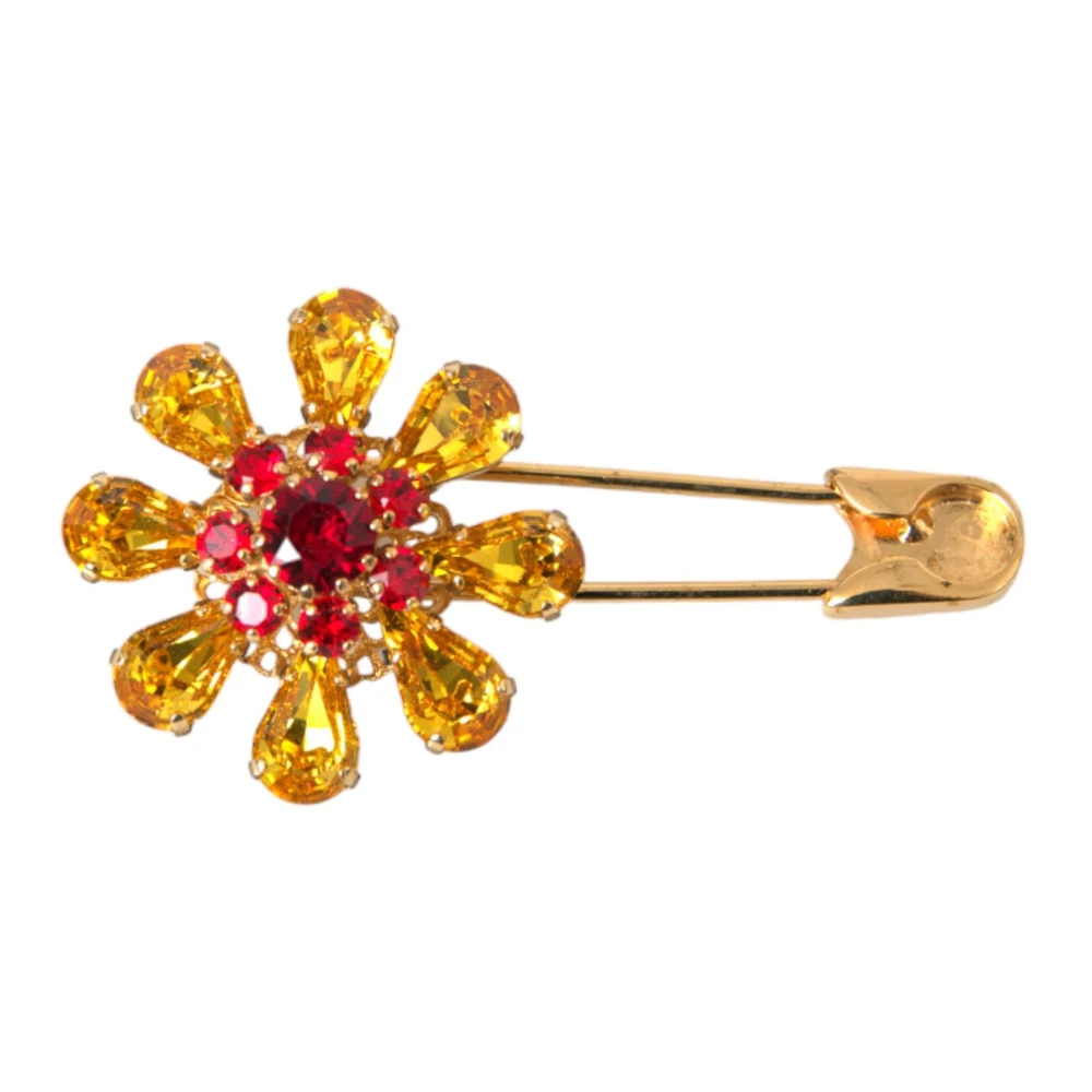 Dolce & Gabbana Blommig Kristall Smycken Brosch Pin Yellow, Dam