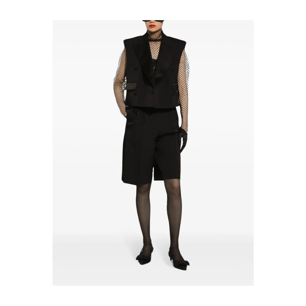 Dolce & Gabbana Zwarte Mouwloze Double-Breasted Wollen Jas Black Dames