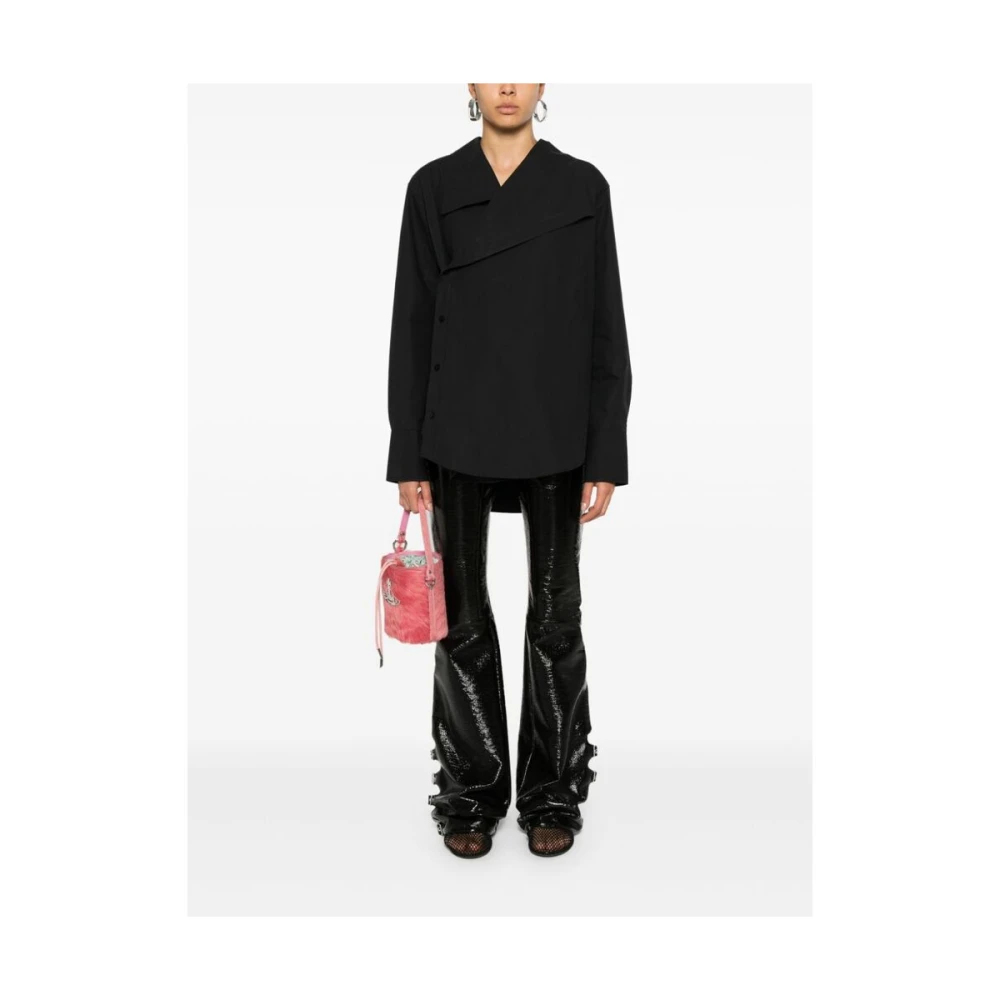 JW Anderson Zwart Poplin Asymmetrisch Shirt Ontwerp Black Dames