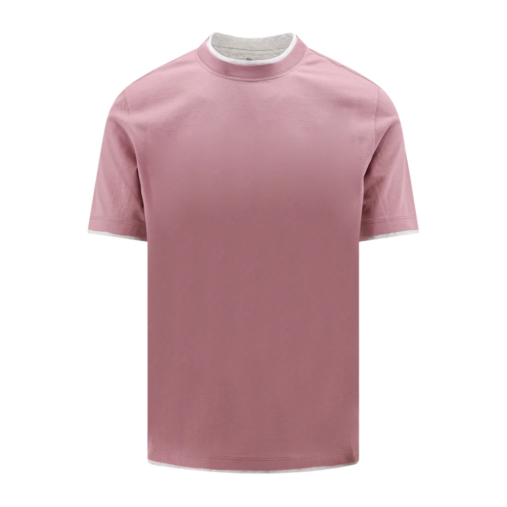 BRUNELLO CUCINELLI Roze Crew-Neck T-Shirt Korte Mouw Pink Heren