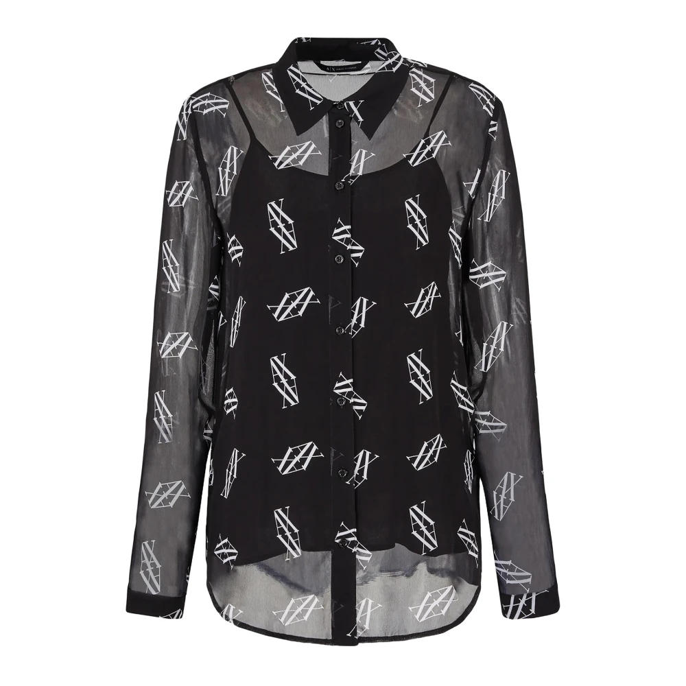 Armani Exchange Fantasia Logo Klassieke Shirt Lange Mouw Black Dames
