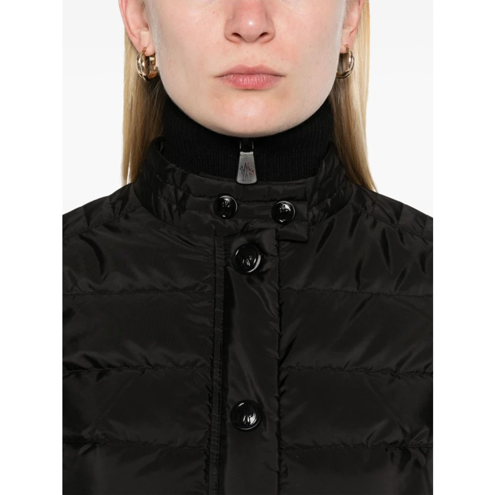 Moncler Zwarte Gewatteerde Wol en Nylon Jas Black Dames