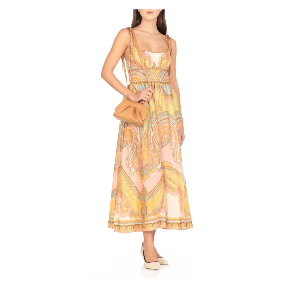 Zimmermann Oranje Linnen Paisley Jurk Orange Dames