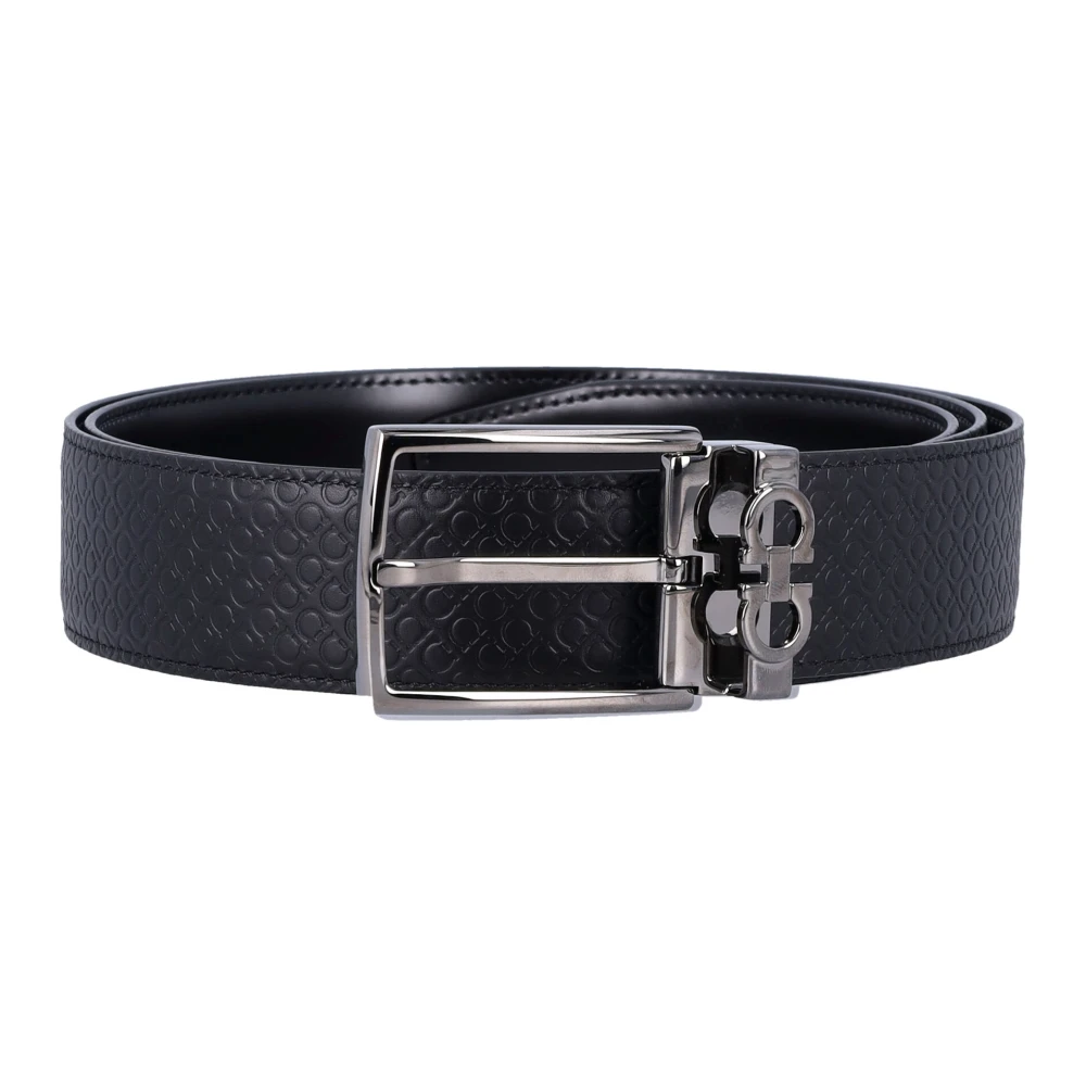Ferragamo Mannelijk Zwart Accessoires Heren, 90 Cm, Leer, Omkeerbare Gancini Riem Met Gunmetal Gesp