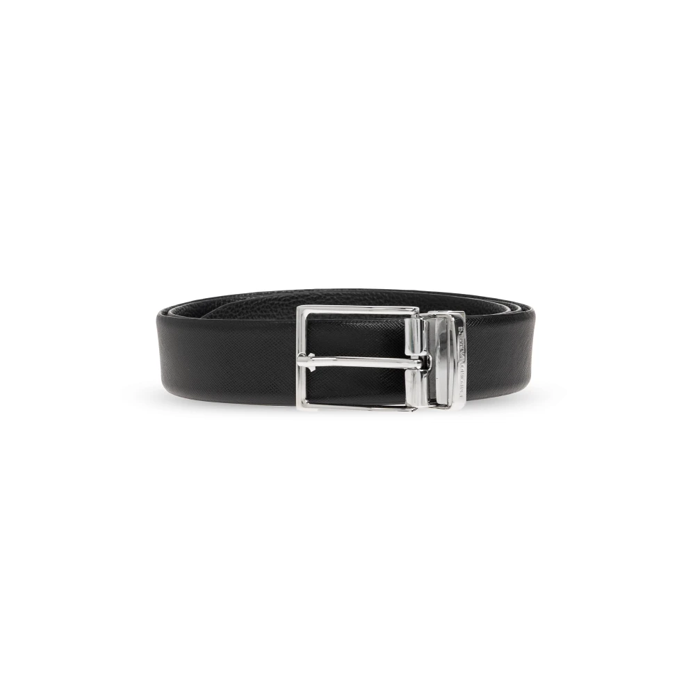 Emporio Armani Men's Black Reversible Saffiano Leather Belt