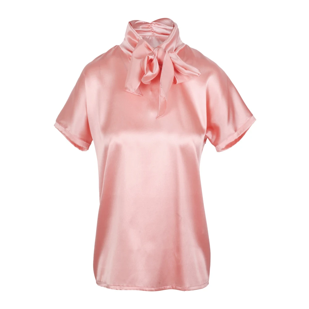 Jucca Zijden blouse met hoge hals en korte mouwen Pink Dames