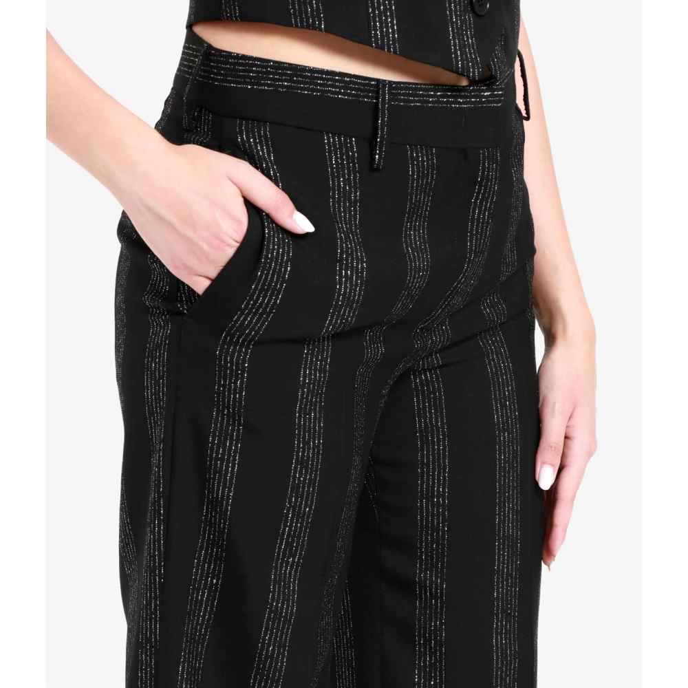 Msgm Zwarte Wijde Pijp Wollen Broek Black Dames