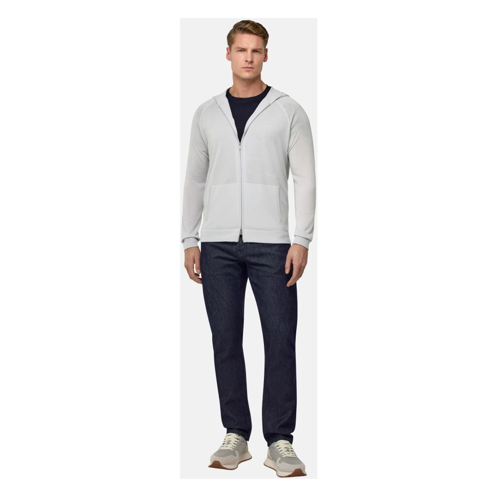 Boggi Milano Merino Wol Full Zip Jumper Blue Heren