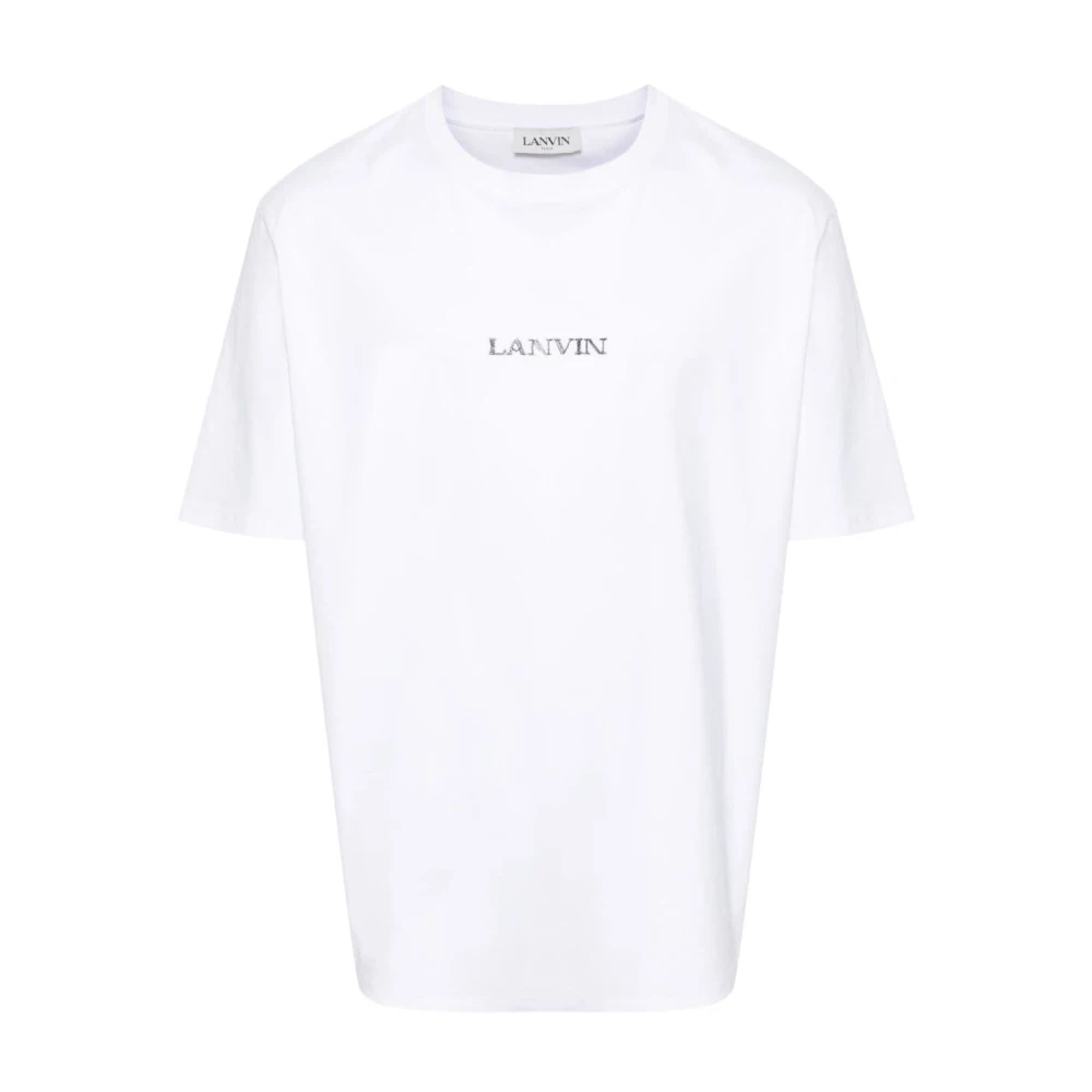 Lanvin Vit bomullst-shirt med broderad logotyp för män White, Herr