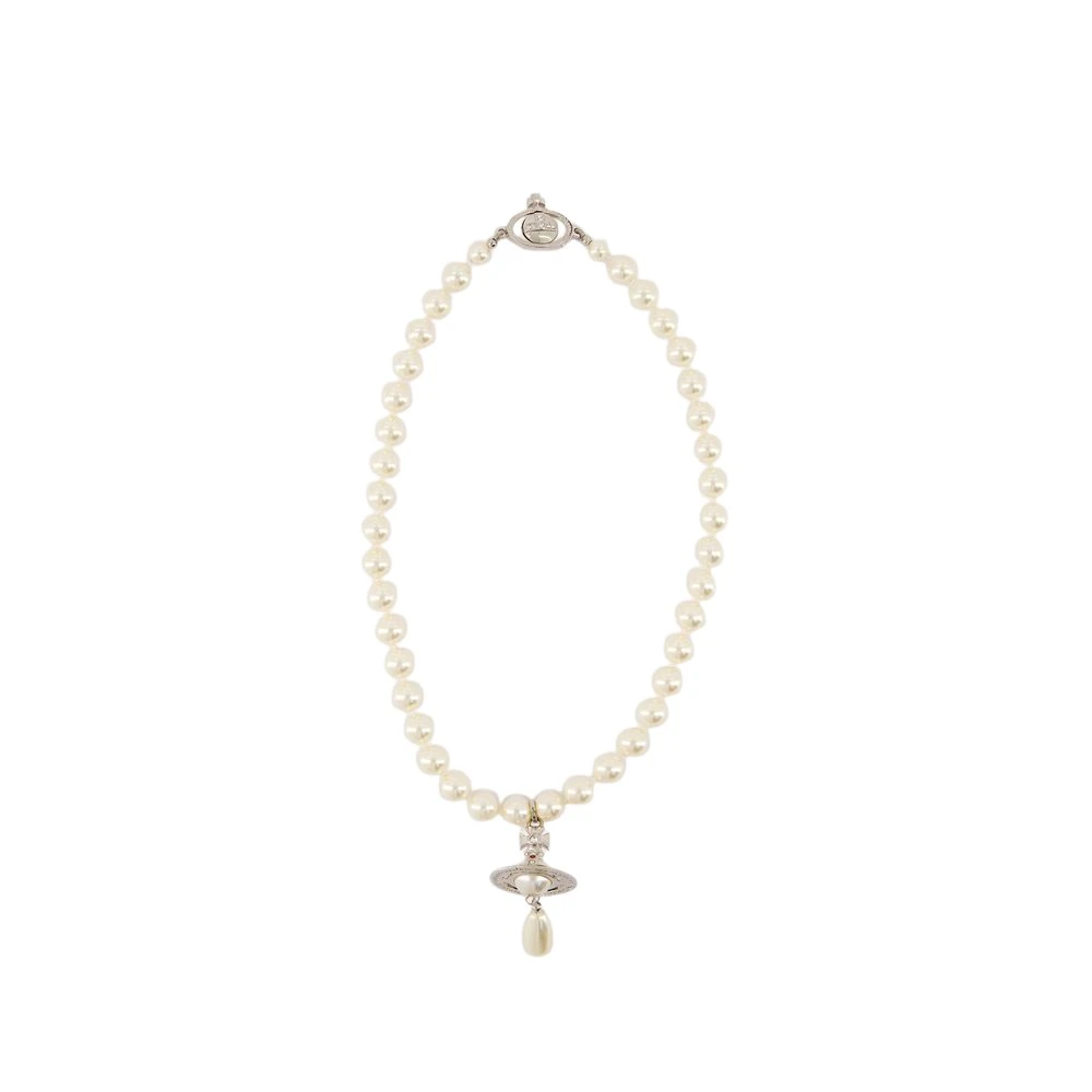 Vivienne Westwood Gray Necklaces, Female, One Size, Pearl Drop Choker Necklace - Grey