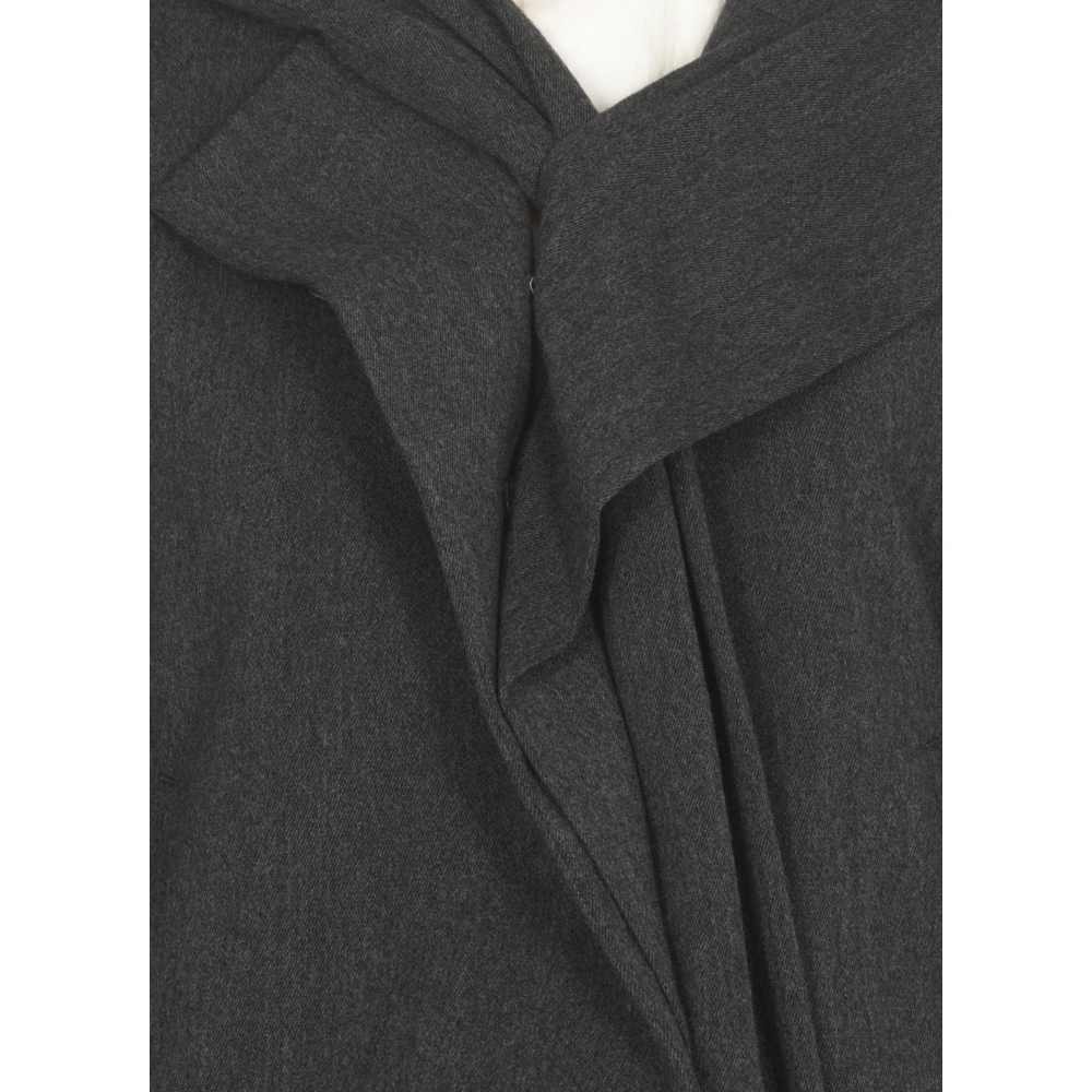 Y-3 Grijze wollen jas met capuchon en ruche Gray Dames