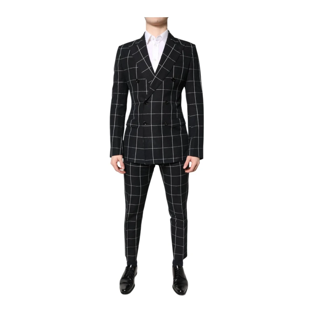 Dolce & Gabbana Men's Black Double Breasted Suits, M, Luxury Silk Lined Suit