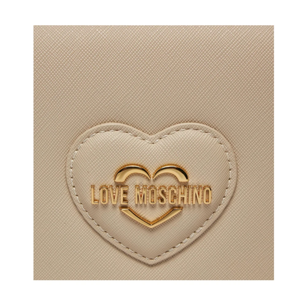 Love Moschino Hart Clutch Tas met Gouden Logo Beige Dames