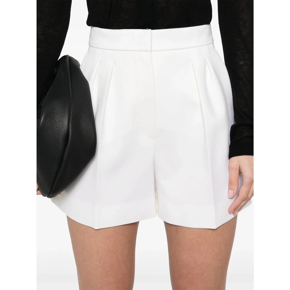 Max Mara Witte wollen canvas shorts met plooien White Dames