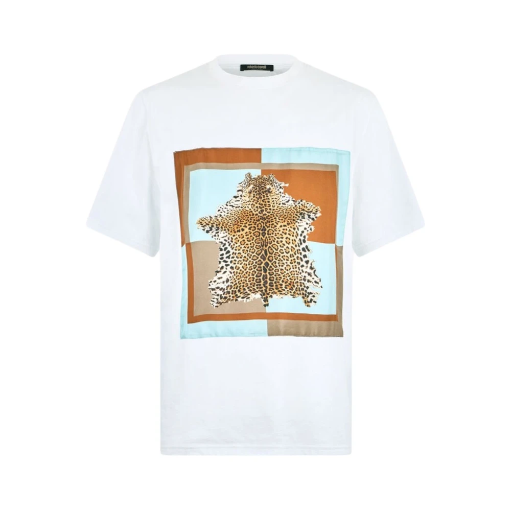 Roberto Cavalli Men's White Central Leopard Print T-Shirt - T-Shirts - 2XL - Tops