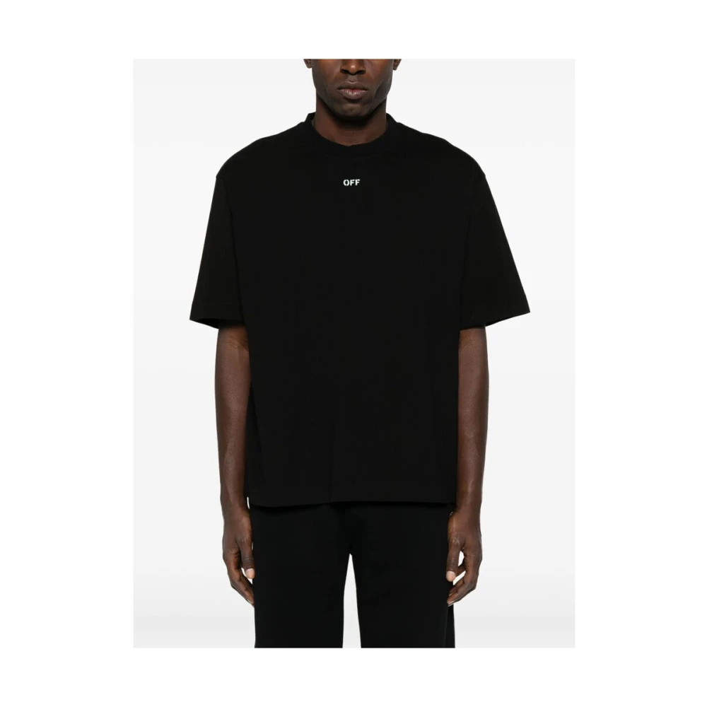 Off White Zwart Logo Print Crew Neck T-shirt Black Heren