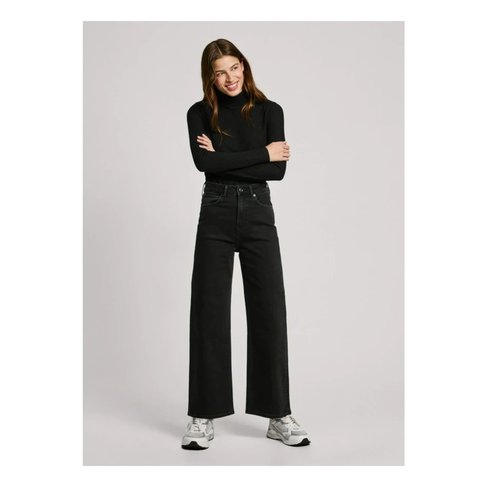 Pepe Jeans Zwarte Straight Leg High Waist Broek Black Dames