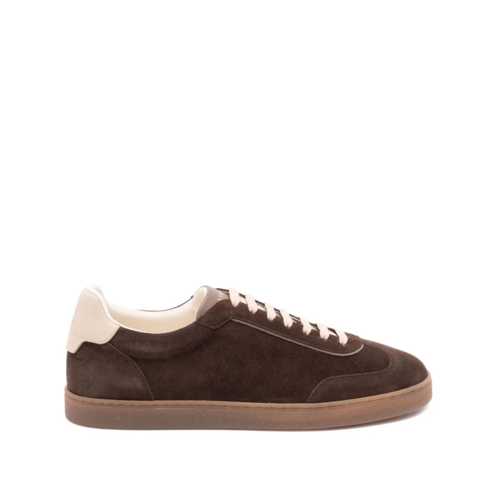 Brunello Cucinelli Bruine Sneakers met Contrasterende Hiel Detail Heren Schoenen