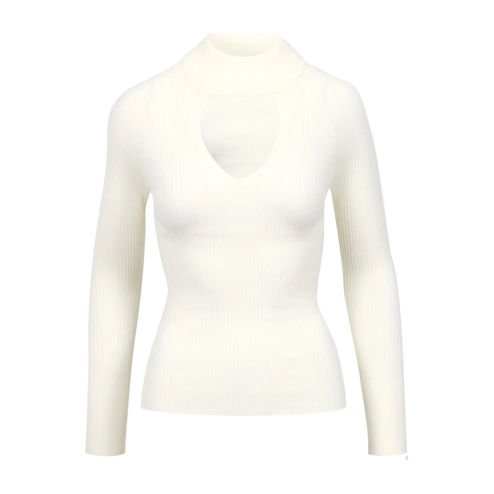 Kaos Ribgebreide Hoge Hals Trui Beige Dames