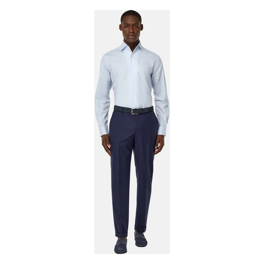Boggi Milano Regular Fit Gestreept Katoenen en Linnen Overhemd Blue Heren