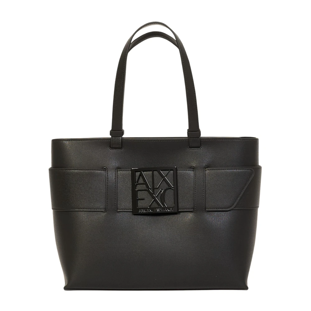 Armani Exchange Medium Shopper Bag met Ton-sur-Ton Monogram Black Dames