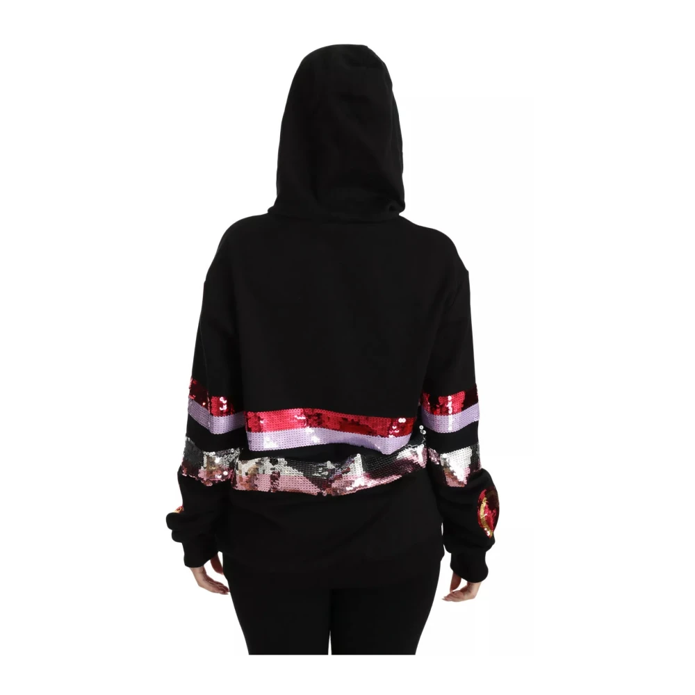 Dolce & Gabbana Zwarte Paillet Hoodie D&G Amore Black Dames