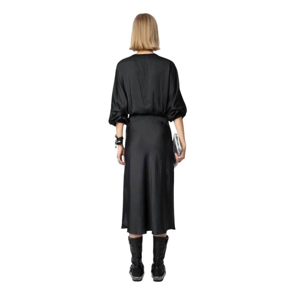 Zadig & Voltaire Zwarte Satijnen Jurk met Diamanten Knoop Black Dames