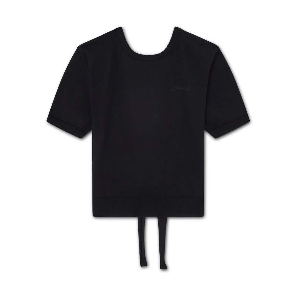 Ganni Women's Black T-Shirts, M, Jersey De Manga Corta Y Cuello Redondo Espalda Abierta