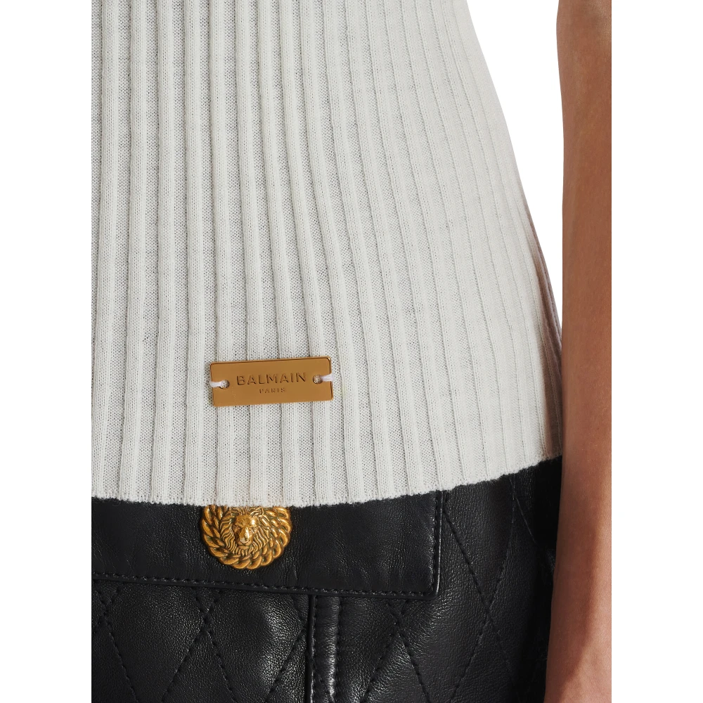 Balmain Geribbelde Gebreide Top Beige Dames
