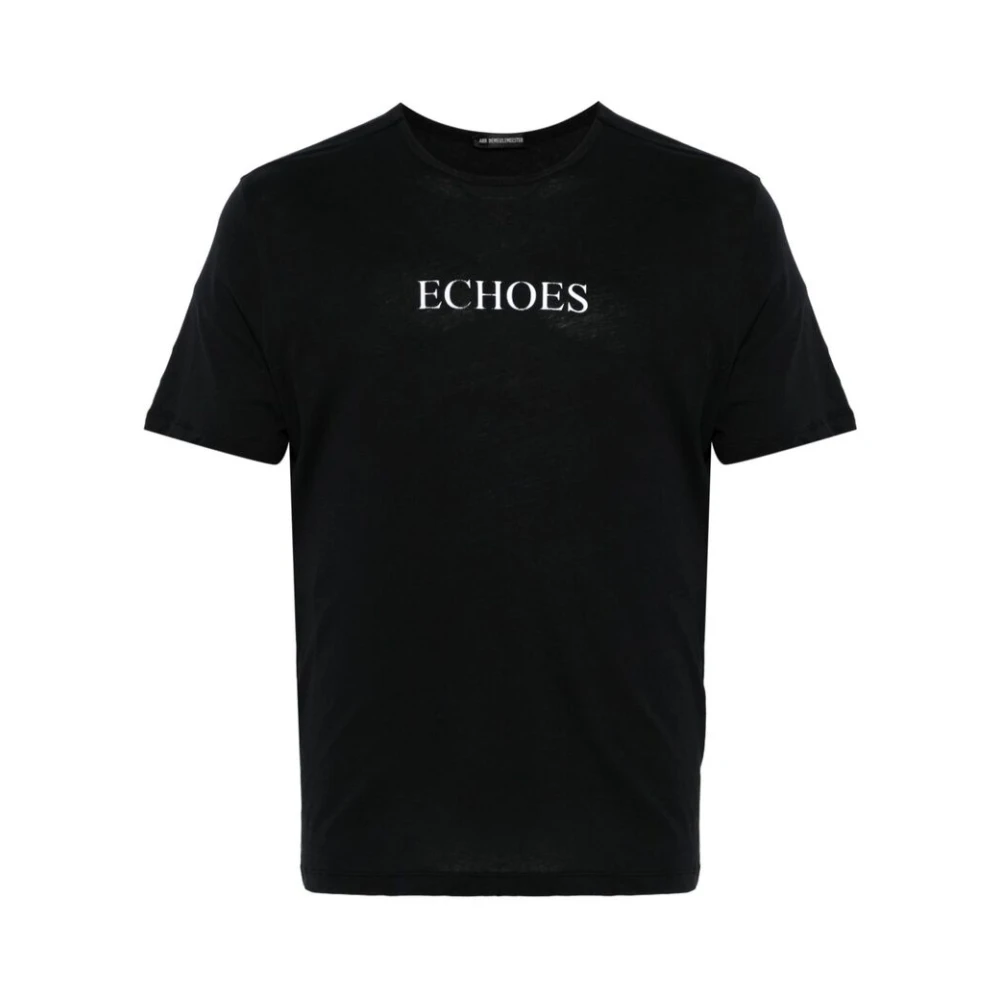 Ann Demeulemeester Zwart Echoes Print Crew Neck T-shirt Black Heren