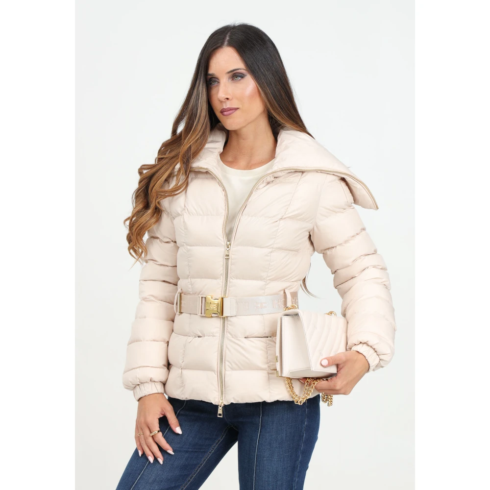 Elisabetta Franchi Beige Pufferjas met Vierkante Stiksels Beige Dames