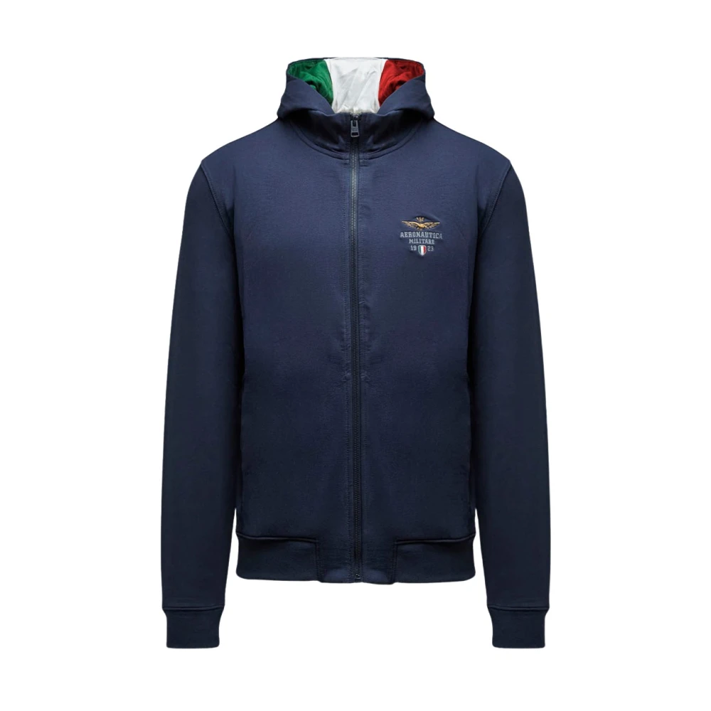 Aeronautica Militare Men's Blue Hoodie With Tricolor Interior - Zip-Throughs - 2XL - Sweatshirts & Hoodies