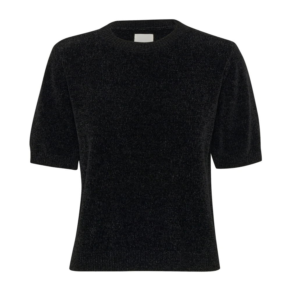 Part Two Zwarte korte mouw gebreide trui Black Dames