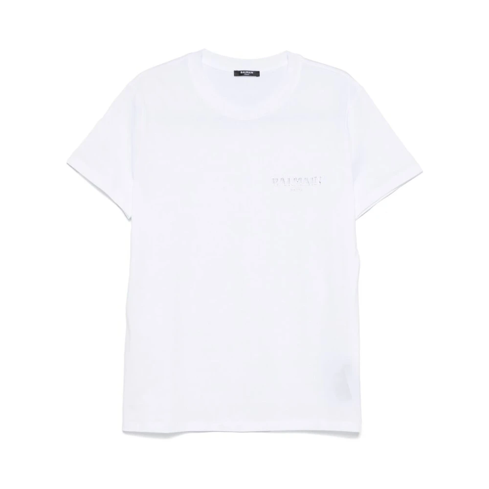 Balmain Witte Crew Neck Korte Mouwen Shirt White Heren