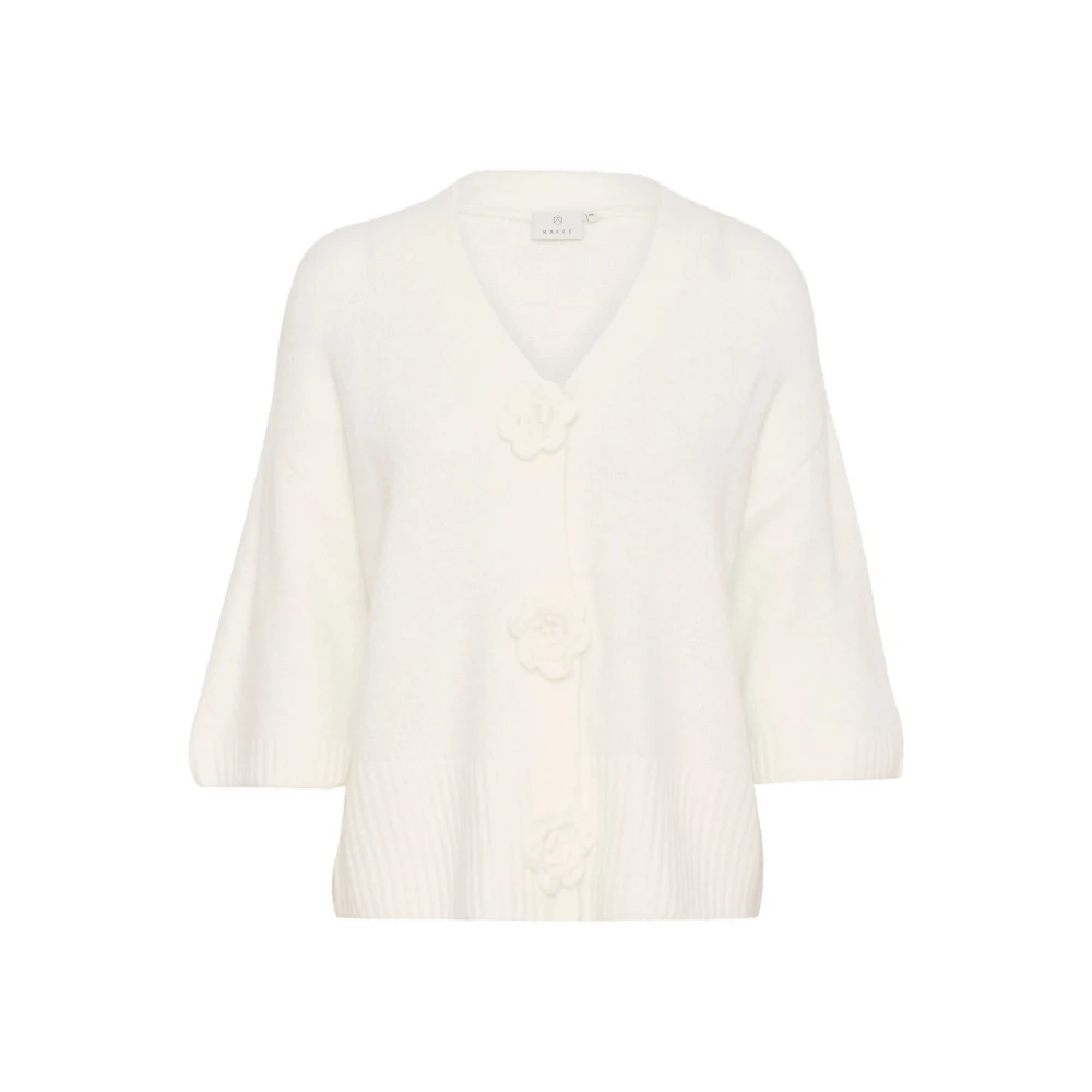 Kaffe Bloemige Cropped Cardigan Gebreid Krijt White Dames