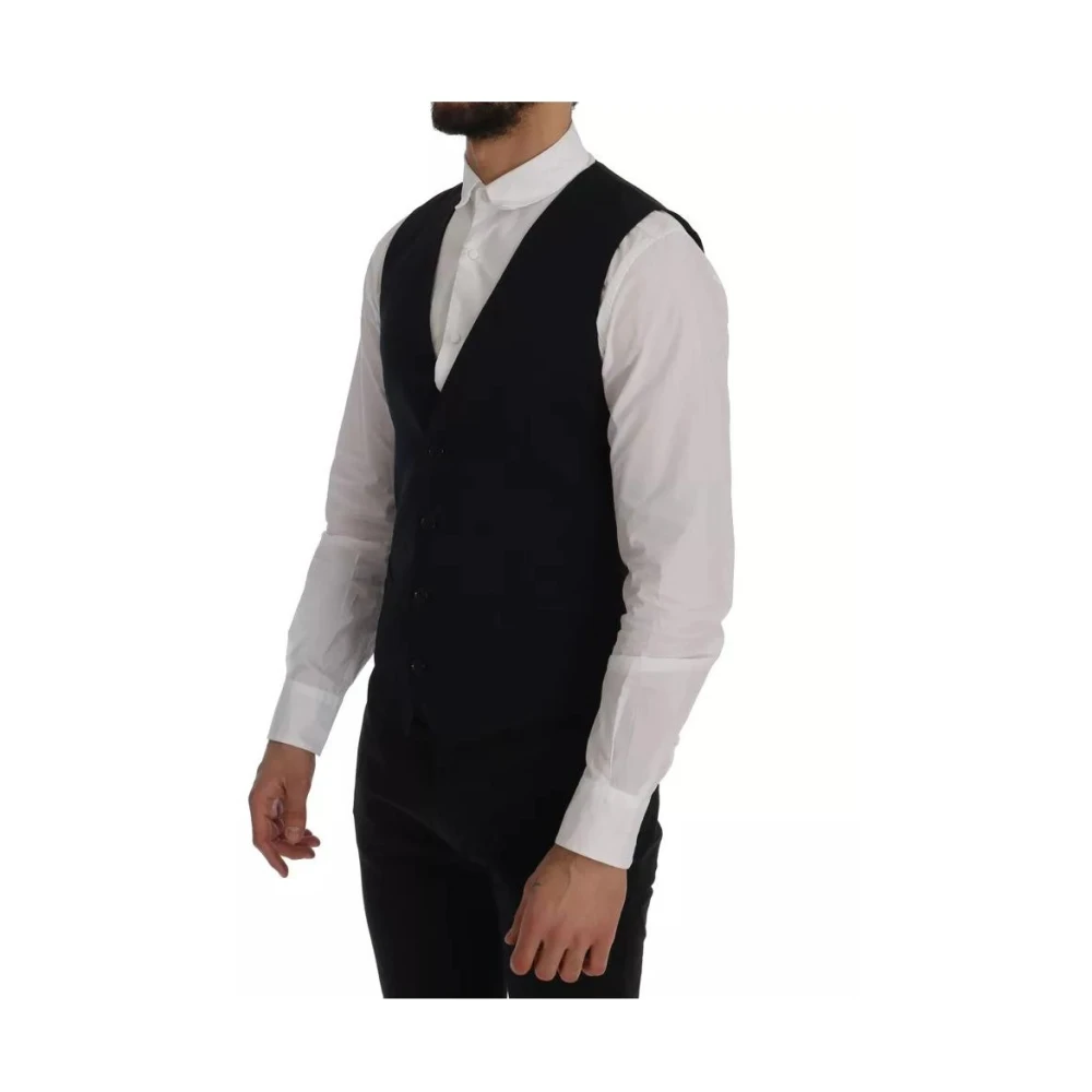 Dolce & Gabbana Blauw Gestreept Wollen Vest met Band Blue Heren
