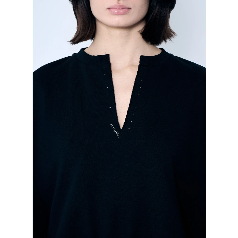Marni Handtekening Topstitch V-Hals Sweatshirt Black Dames
