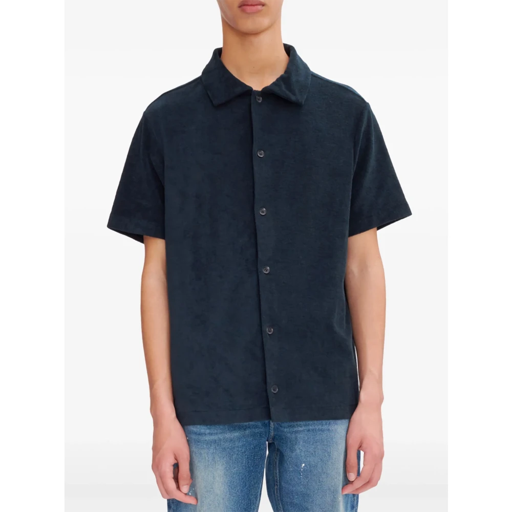 A.p.c. Blauwe Button-Up Shirt met Logo Borduursel Blue Heren