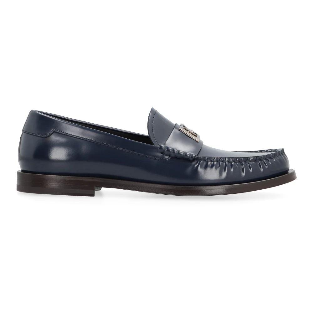 Dolce & Gabbana Men's Blue Logo Detail Leather Loafers