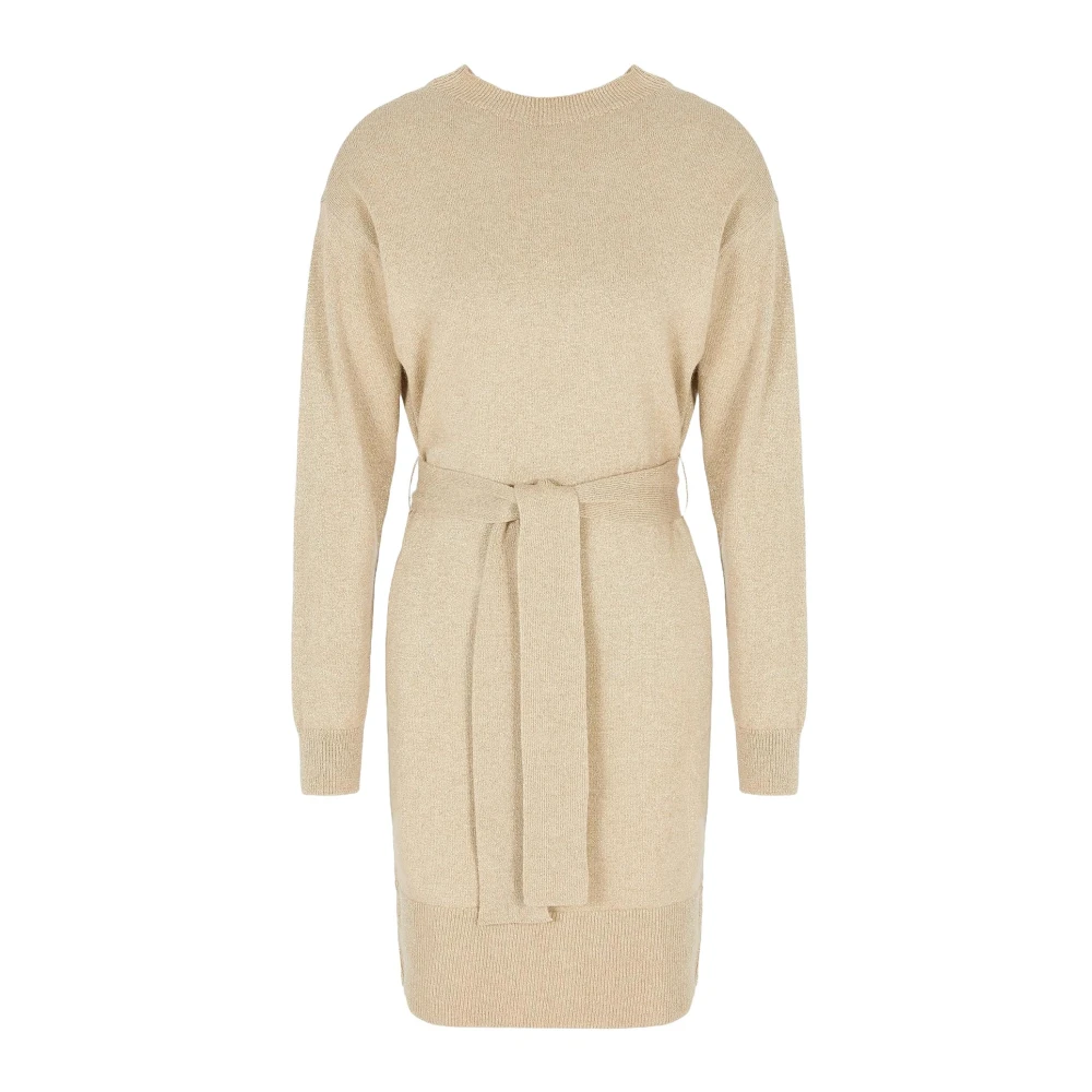 Armani Exchange Gouden Jurk met Geribbelde Details Beige Dames