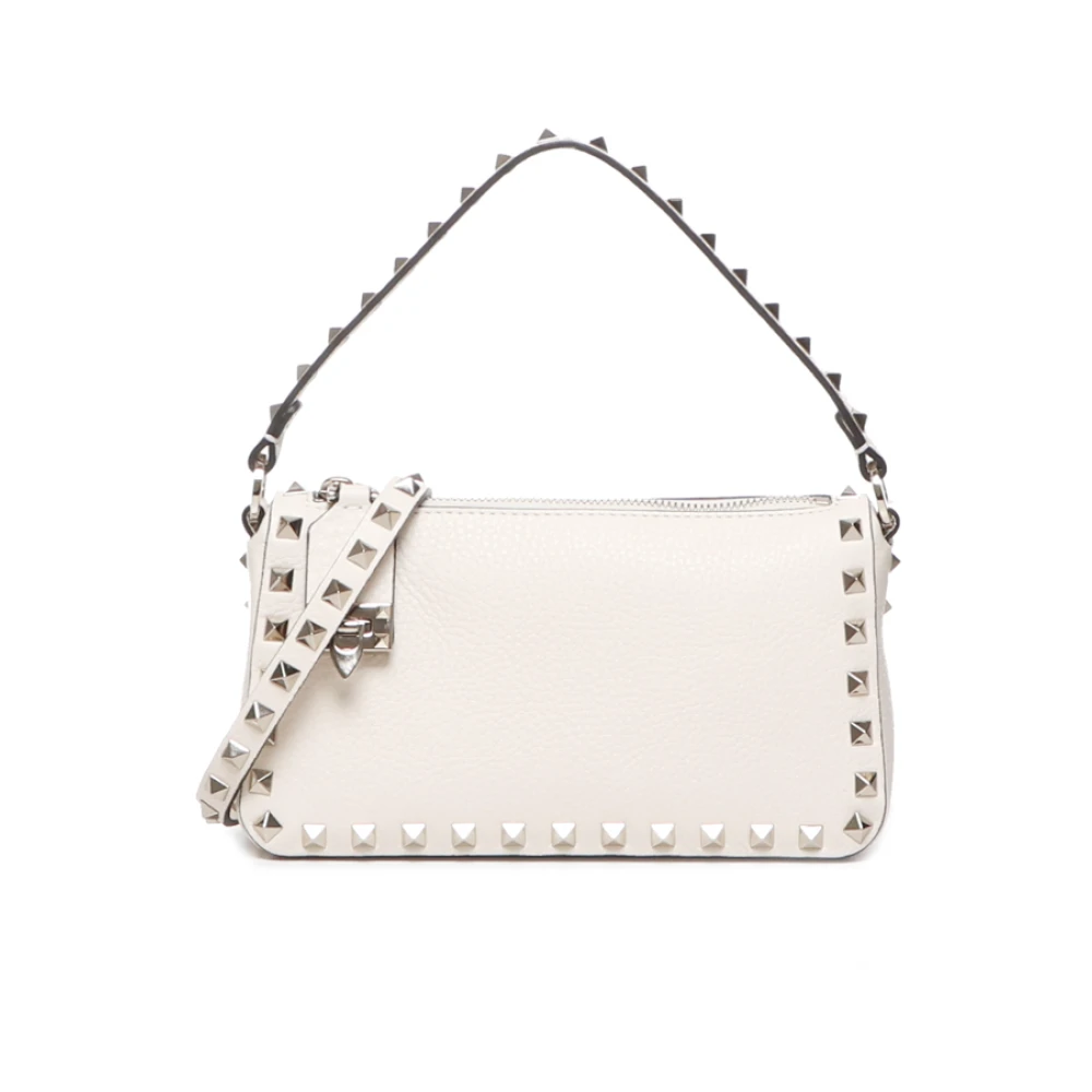 Valentino Garavani Studded Ivory Leather Shoulder Bag Beige Dames