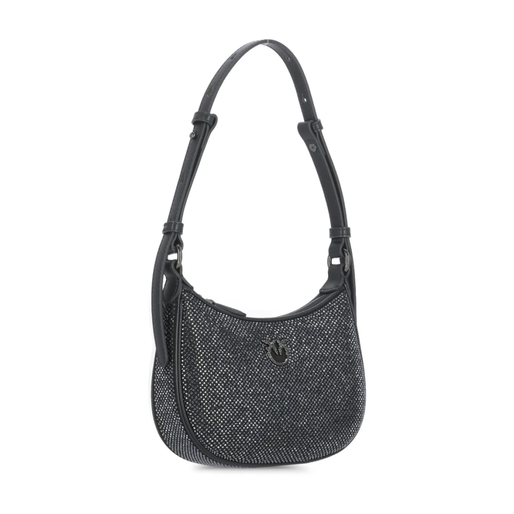 pinko Zwarte leren schoudertas met strass Black Dames