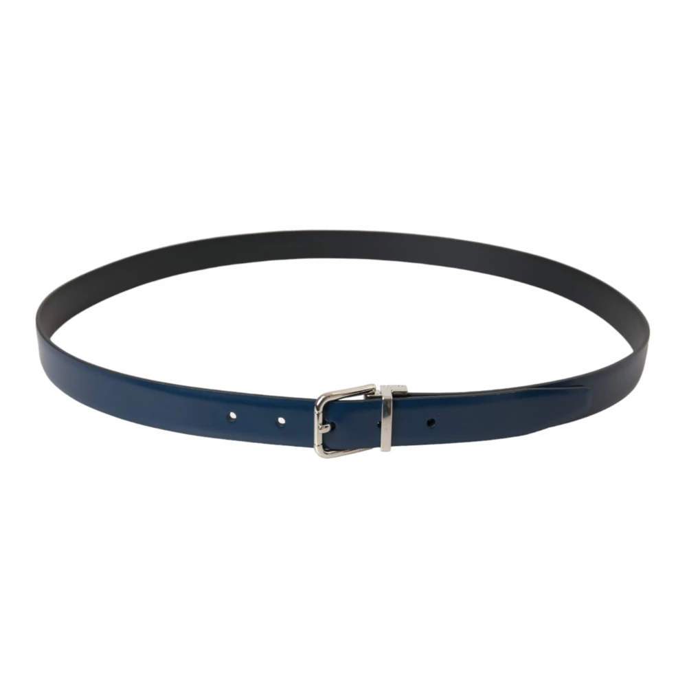 Dolce & Gabbana Navy Blue Leren Metalen Gesp Riem Blue Heren