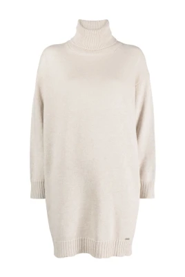 Elegant Beige Kashmir Stickad Klänning