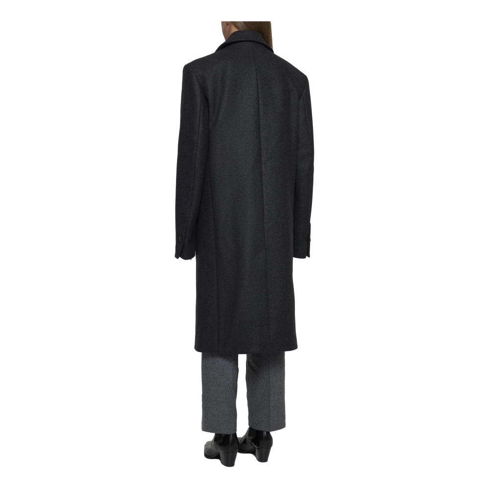 TotêMe Houtskool Grijs Wolmix Midi-jas Black Dames