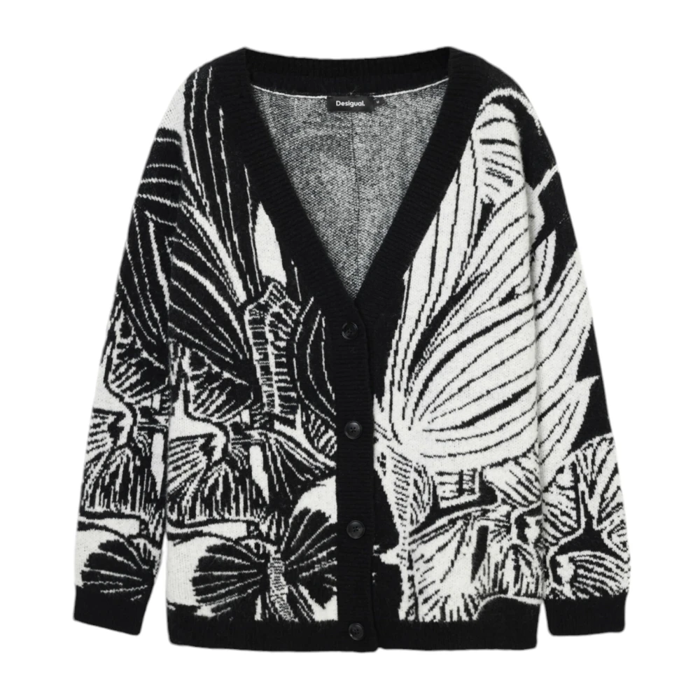 Desigual Zwarte V-hals Cardigan met Print Black Dames
