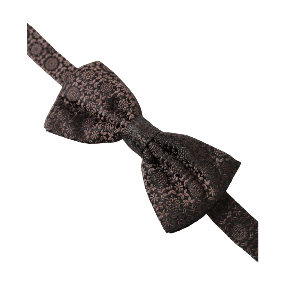 Dolce & Gabbana Bruin Bloemen Jacquard Verstelbare Hals Vlinderdas Brown Heren