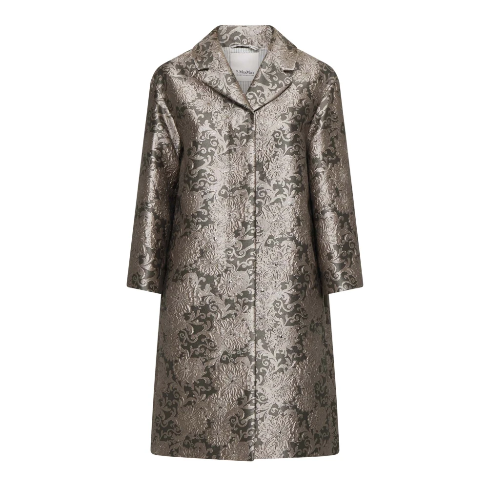 Max Mara Bloemen Jacquard Overjas in Parel Grijs Gray Dames