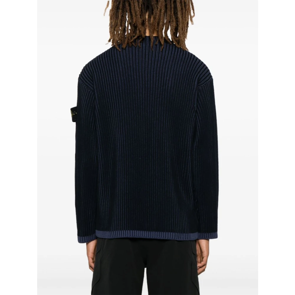 Stone Island Blauwe Grofgebreide Trui Blue Heren