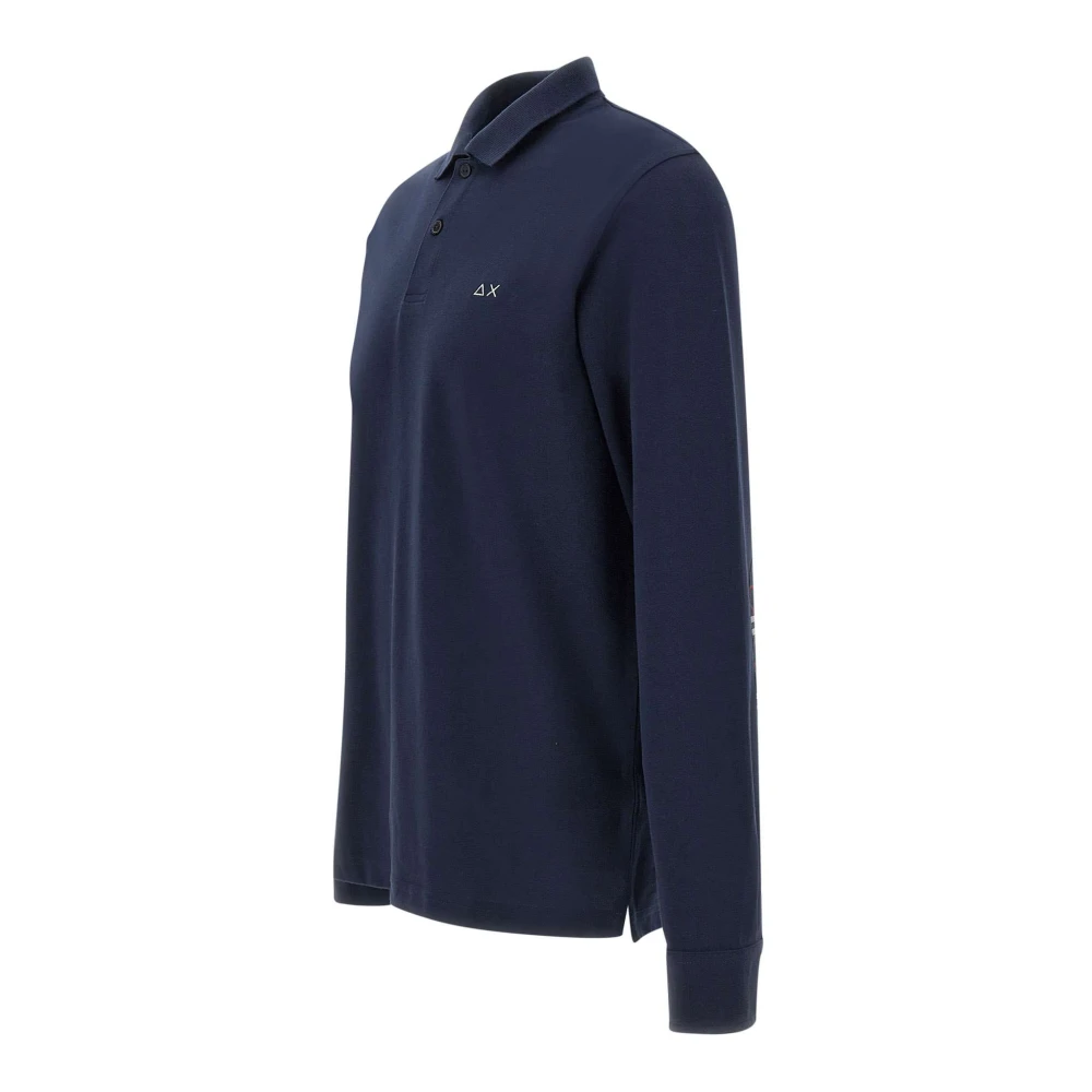 Sun68 Heren Polo Shirt met Tartan Elleboog Patches Blue Heren